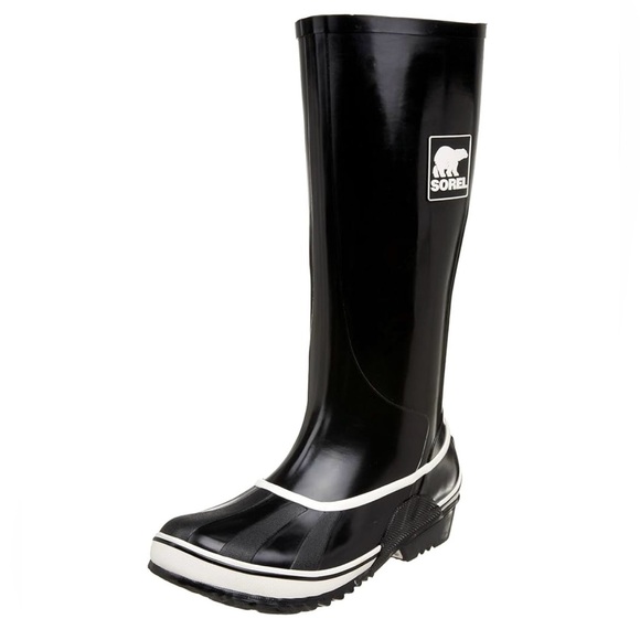 Sorel Like-New Women's Sorellington Tall Rain Boot Black White Rubber Size 7 - Picture 1 of 14